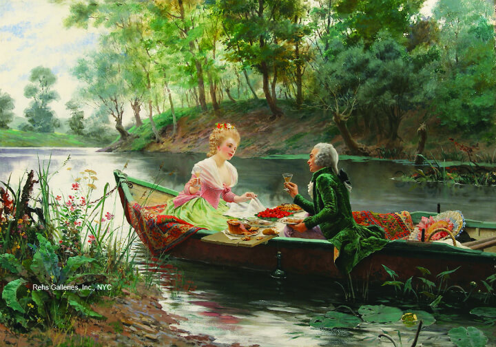 שניים בסירה אחת. ציור של מוריס ללואר (Maurice Leloir) מאה ה 19